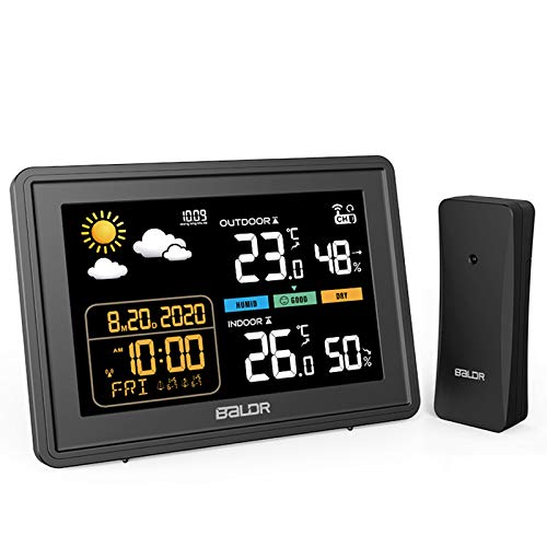 BACKTURE Estacion Meteorologica, Termometros Higrometro Digitales Inalámbrica Interior con Sensor Exterior conPrevisión Meteorológica, Temperatura, Humedad, Hora Local, Reloj Despertador, 7 Idiomas