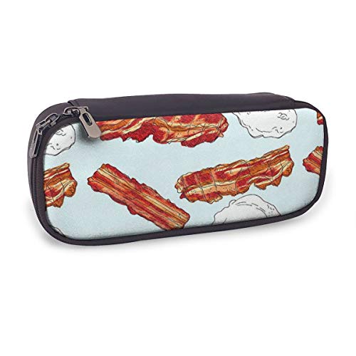 Bacon and Huevos Food Fashion Cute Retro Student Pen Estuche monedero monedero bolsa cosmética maquillaje bolsa de viaje multifunción organizador de almacenamiento