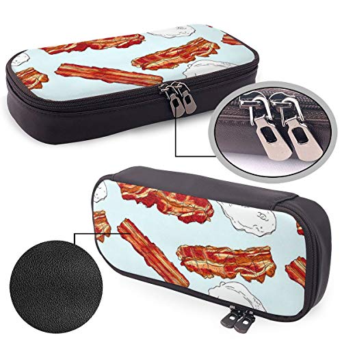 Bacon and Huevos Food Fashion Cute Retro Student Pen Estuche monedero monedero bolsa cosmética maquillaje bolsa de viaje multifunción organizador de almacenamiento