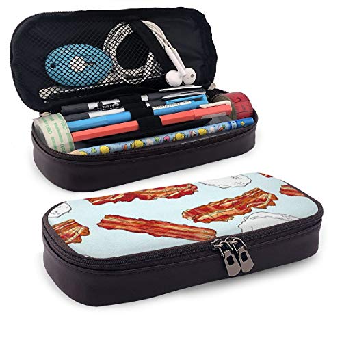 Bacon and Huevos Food Fashion Cute Retro Student Pen Estuche monedero monedero bolsa cosmética maquillaje bolsa de viaje multifunción organizador de almacenamiento