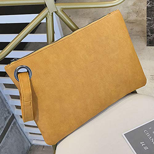 BAIGIO Carteras de Mano Fiesta de PU Cuero para Mujer Elegante Suave Bolsos de Mano de Teléfono con Asa Cremallera, Grande Clutch Moda Monederos de Boda Noche (Amarillo)