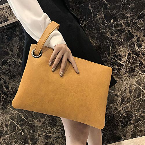 BAIGIO Carteras de Mano Fiesta de PU Cuero para Mujer Elegante Suave Bolsos de Mano de Teléfono con Asa Cremallera, Grande Clutch Moda Monederos de Boda Noche (Amarillo)