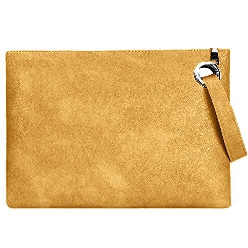 BAIGIO Carteras de Mano Fiesta de PU Cuero para Mujer Elegante Suave Bolsos de Mano de Teléfono con Asa Cremallera, Grande Clutch Moda Monederos de Boda Noche (Amarillo)