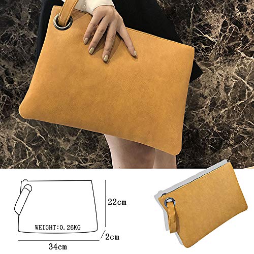 BAIGIO Carteras de Mano Fiesta de PU Cuero para Mujer Elegante Suave Bolsos de Mano de Teléfono con Asa Cremallera, Grande Clutch Moda Monederos de Boda Noche (Amarillo)