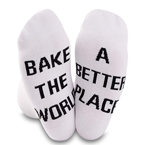 Baker Gift - Calcetines para hornear, diseño de panadería Blanco Hornear el mundo M