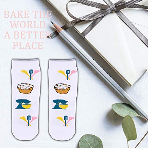 Baker Gift - Calcetines para hornear, diseño de panadería Blanco Hornear el mundo M