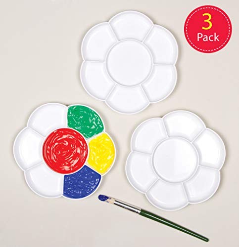 Baker Ross Paletas de plástico para pintura en forma de flor con 7 pocillos para proyectos de pintura, artes y manualidades infantiles (pack de 3) Multicolor (AF994)