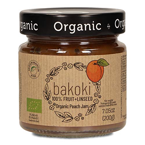 Bakoki® Mermelada Melocotón orgánico con linaza, 100% de Fruta (2 x 200g)