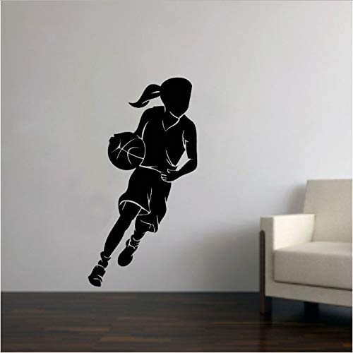 Baloncesto Chica Pegatinas De Pared Para Habitaciones De Niños Deporte Chica Baloncesto Cancha Vestuario Calcomanía De Pared Vinilo Extraíble Decoración Para El Hogar 42X79 Cm