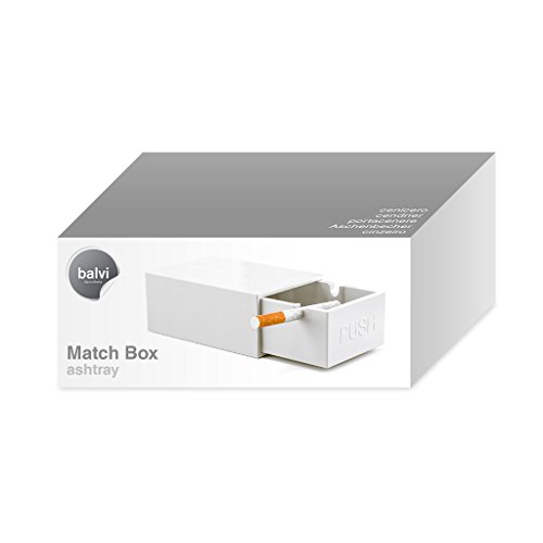 Balvi - Match Box cenicero en Forma de Caja de cerillas. con Tapa, sin Malos olores. Fácil de Lavar. Color Blanco. Fabricado en melamina