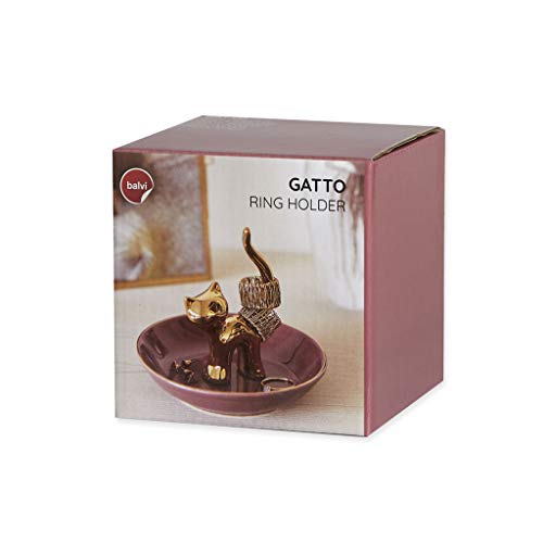 Balvi Porta Anillos Gatto Color Dorado Decora tu Dormitorio con Este Original anillero de Gato elaborado en Porcelana Elegante diseño y Estilo Porcelana 9x10x10