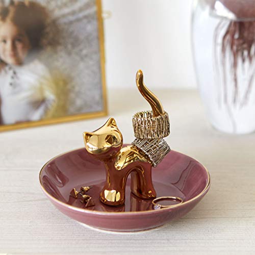 Balvi Porta Anillos Gatto Color Dorado Decora tu Dormitorio con Este Original anillero de Gato elaborado en Porcelana Elegante diseño y Estilo Porcelana 9x10x10