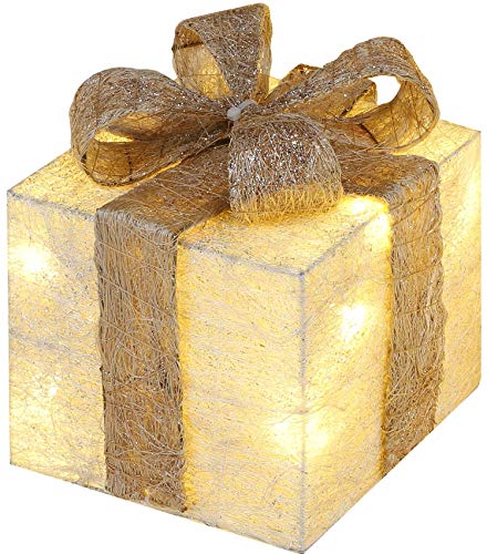 ¡Bambelaa! Cajas de Regalo Led Decoración con Luz - Set de 3 incl. Función Temporizador - Decoración Navideña Decoración Navideña Iluminación (Oro)