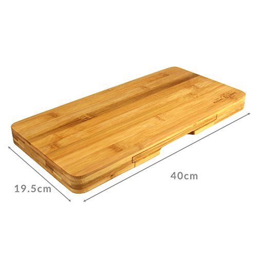 Bamboo Cheese Board | Wood Serving Platter | Includes Slide Out Knife Set | M&W