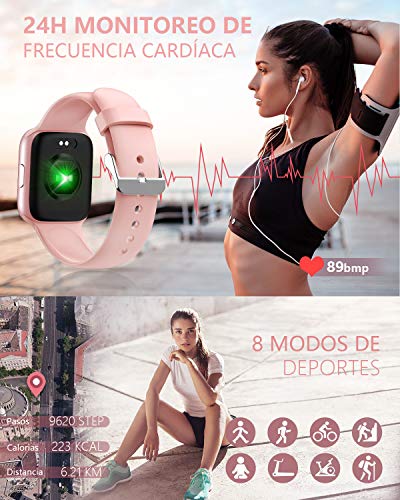 BANLVS Smartwatch, Reloj Inteligente Impermeable IP68 Pantalla Táctil de 1.54" con Pulsómetro, Monitor de sueño, Notificaciones Inteligentes,Podómetro Pulsera Actividad Inteligente para Hombre y Mujer