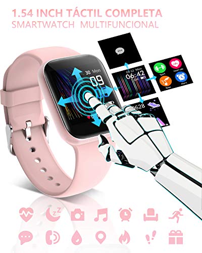 BANLVS Smartwatch, Reloj Inteligente Impermeable IP68 Pantalla Táctil de 1.54" con Pulsómetro, Monitor de sueño, Notificaciones Inteligentes,Podómetro Pulsera Actividad Inteligente para Hombre y Mujer