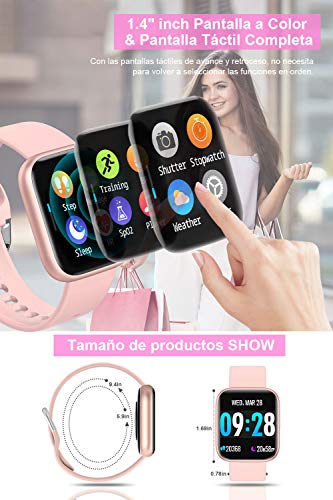 BANLVS Smartwatch Reloj Inteligente IP67 con Correa Reemplazable Pulsómetro, Monitor de Sueño, Presión Arterial, 1.4 Inch Pantalla Táctil Completa Reloj Inteligente para Mujer Hombre