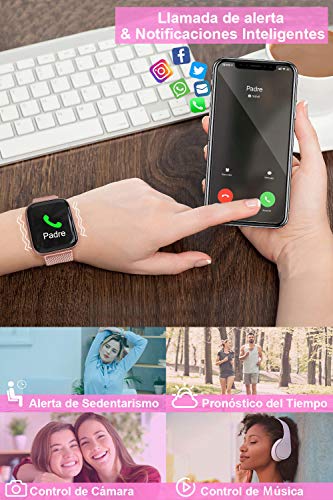 BANLVS Smartwatch Reloj Inteligente IP67 con Correa Reemplazable Pulsómetro, Monitor de Sueño, Presión Arterial, 1.4 Inch Pantalla Táctil Completa Reloj Inteligente para Mujer Hombre