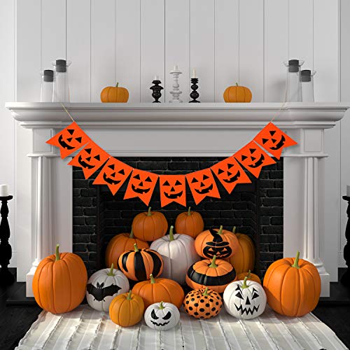 Banner de Calabaza de Halloween Jack-O-Lantern Arpillera Banner de Calabaza Bolso Rústico Guirnalda Truco o Trato Decoración para Decoraciones de Halloween Suministros