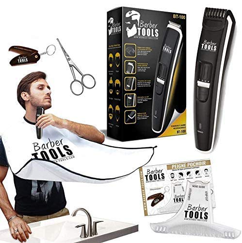 ✮ BARBER TOOLS ✮ Kit recortadora de barba. Recortadora de barba + Peine para barba con perfilador + Capa de barba