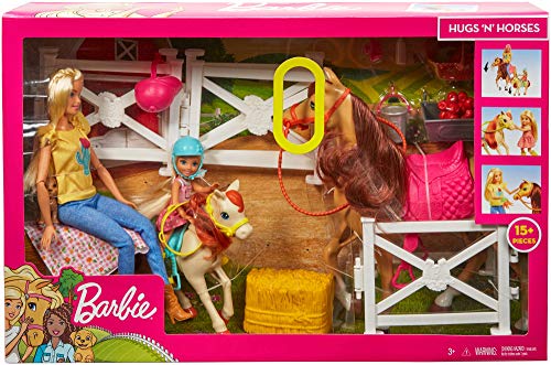 Barbie Muñecas Barbie y Chelsea con caballos y accesorios, regalo para niñas y niños 3-9 años (Mattel FXH15)