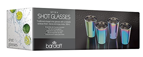 BarCraft - Juego de 4 vasos de chupito iridiscentes, arcoíris metálico, 50 ml