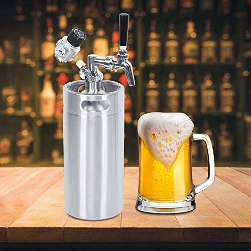 Barril de cerveza de acero inoxidable de 3.6L, kit de barril de cerveza Homebrew automático Barril + grifo + lanza + medidor de presión constante de 2 clases