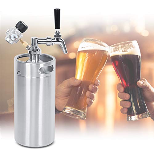 Barril de cerveza de acero inoxidable de 3.6L, kit de barril de cerveza Homebrew automático Barril + grifo + lanza + medidor de presión constante de 2 clases