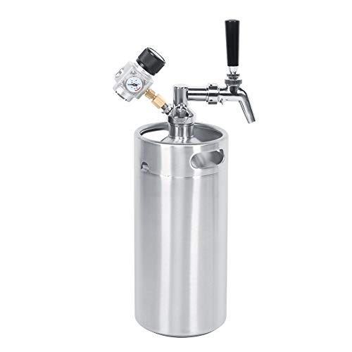 Barril de cerveza de acero inoxidable de 3.6L, kit de barril de cerveza Homebrew automático Barril + grifo + lanza + medidor de presión constante de 2 clases