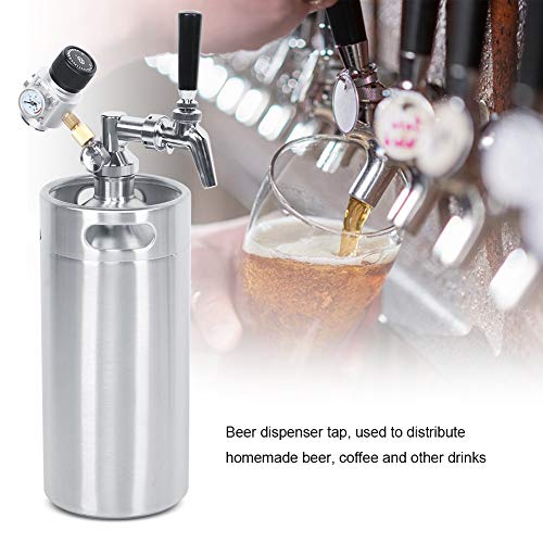 Barril de cerveza de acero inoxidable de 3.6L, kit de barril de cerveza Homebrew automático Barril + grifo + lanza + medidor de presión constante de 2 clases