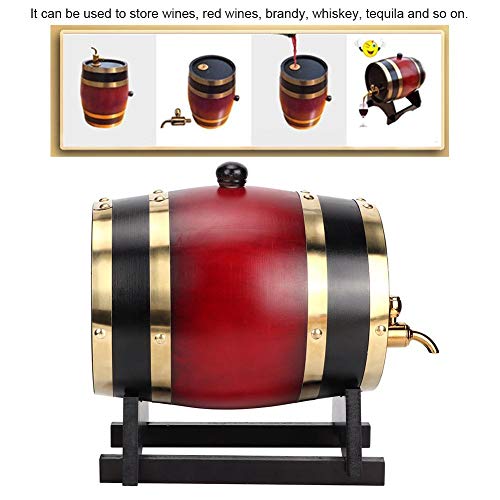 Barril de envejecimiento de roble, 3L Vintage Oak Barrel Wood Dispensador de cubo de barril de vino de madera utilizado para almacenar vinos, vinos tintos, brandy, whisky, tequila(Vino Tinto 3L)