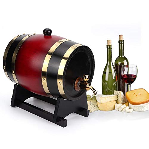 Barril de envejecimiento de roble, 3L Vintage Oak Barrel Wood Dispensador de cubo de barril de vino de madera utilizado para almacenar vinos, vinos tintos, brandy, whisky, tequila(Vino Tinto 3L)