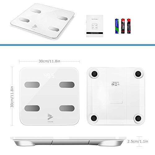 Bascula de Baño Hosome Yuanguo Bascula Grasa Corporal Digital Vasculas de Peso Baño para IOS y Android, 180 kg / 396 lb, hasta 17 Análisis de Composición Corporal incluso Peso Corporal, BMI, BMR