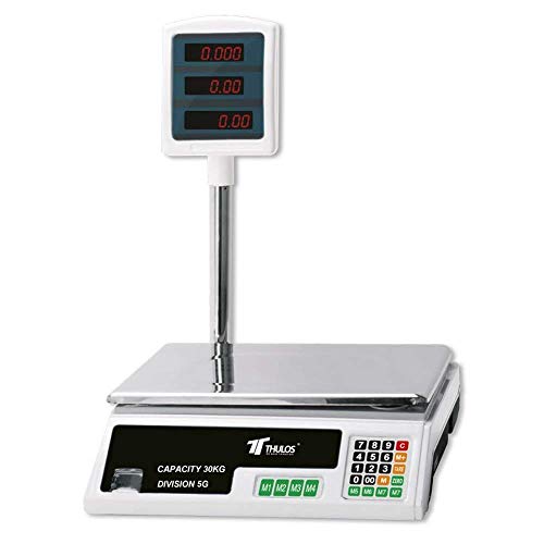 BASCULA de comercio DIGITAL 30 KG de máxima calidad electrónica. Pantalla LED. Graduación: 5 g. Memoria de 8 funciones. Balanza con Base negra, tapa negra. Voltaje: 110-220V. Dimensiones: 425 x 152