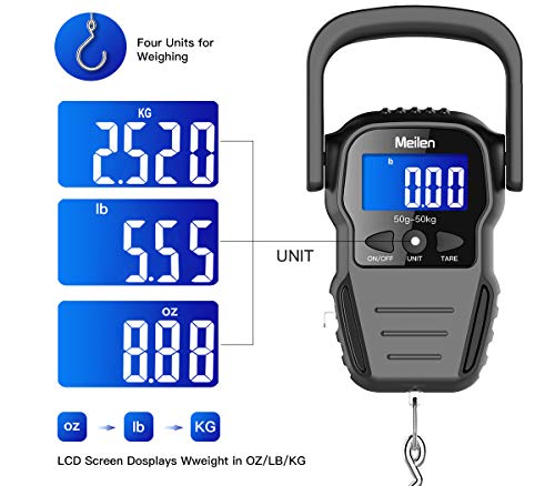 Báscula Digital portatil Básculas de Equipaje Escala de Pesca de Viaje Pantalla LCD Báscula de Gancho con 1.6M Regla de Cinta de Medición Para Pesar Maletas, Viajes, Cocina, Pesca y Caza Incluida Pila