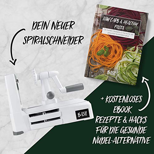 BASIL | Rallador Manual Verduras Cocina - Cortador Espiralizador Vegetal | Juego 5 Piezas | Accesorios Profesionales en Plástico y Acero Inox - Mandolina para Verduras, Frutas, Pasta, Pelador