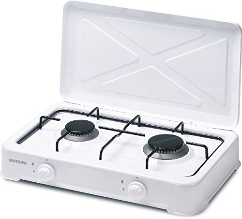 Bastilipo CG-200 Cocina de gas Butano o Propano, 3.15 W, Estructura de Acero con Doble Capa de Esmalte, Blanco