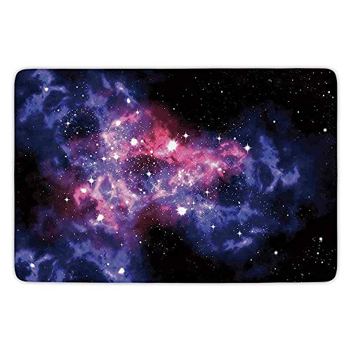 Bathroom Bath Rug Kitchen Floor Mat Carpet,Space Decorations,Dusty Gas Cloud Nebula and Star Clusters in the Outer Space Cosmos Solar Deco Print,Navy Purple,Flannel Microfiber Non-slip Soft Absorbent