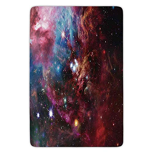 Bathroom Bath Rug Kitchen Floor Mat Carpet,Space Decorations,Space Nebula with Star Cluster in the Cosmos Universe Galaxy Solar Celestial Zone,Teal Red Pink,Flannel Microfiber Non-slip Soft Absorbent