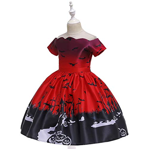 BaZhaHei Vestido de tutú de Princesa Halloween de Encaje con Estampado de Calabaza de Dibujos Animados de Halloween Fiesta de Baile Traje de Rendimiento Equipo de Escenario 2-9 Años para Niña