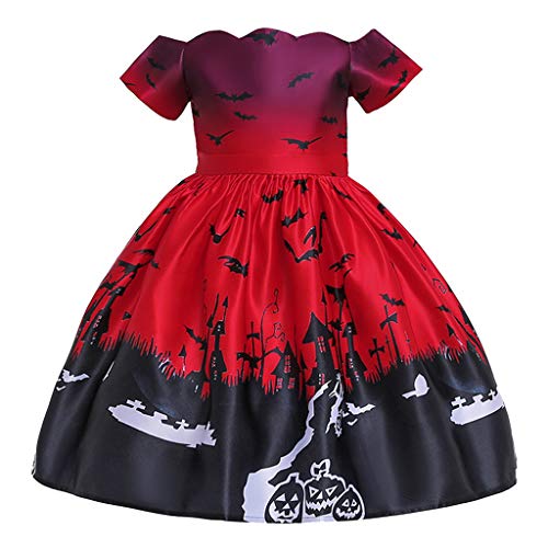 BaZhaHei Vestido de tutú de Princesa Halloween de Encaje con Estampado de Calabaza de Dibujos Animados de Halloween Fiesta de Baile Traje de Rendimiento Equipo de Escenario 2-9 Años para Niña