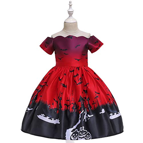 BaZhaHei Vestido de tutú de Princesa Halloween de Encaje con Estampado de Calabaza de Dibujos Animados de Halloween Fiesta de Baile Traje de Rendimiento Equipo de Escenario 2-9 Años para Niña