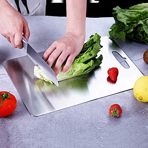 Bblie Tabla de Cortar Pequeña para Cocina, Tabla de Cortar con Agujero para Colgar, 304 Bloques de Corte de Acero Inoxidable