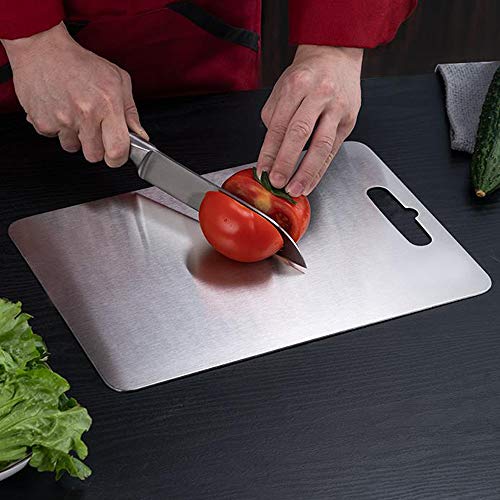 Bblie Tabla de Cortar Pequeña para Cocina, Tabla de Cortar con Agujero para Colgar, 304 Bloques de Corte de Acero Inoxidable