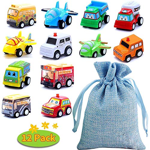 BBLIKE Coches de Juguetes, 12 PCS Mini Coches Cars Una Bolsa con Cordón Friction Juguetes de Vehículos para Regalo de Niño y Niña