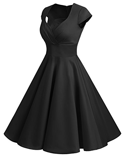 Bbonlinedress Vestido Corto Mujer Retro Años 50 Vintage Escote En Pico Black S