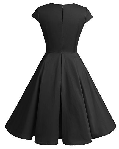 Bbonlinedress Vestido Corto Mujer Retro Años 50 Vintage Escote En Pico Black S