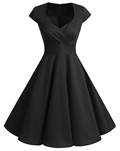 Bbonlinedress Vestido Corto Mujer Retro Años 50 Vintage Escote En Pico Black S