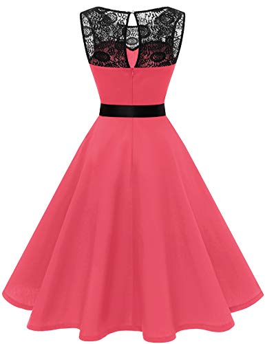 Bbonlinedress Vestido Mujer Corto Fiesta Boda Encaje Sin Mangas Coral M