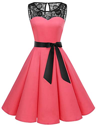 Bbonlinedress Vestido Mujer Corto Fiesta Boda Encaje Sin Mangas Coral M